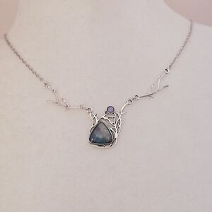 Silver Antler Opal Gem Triangle Necklace